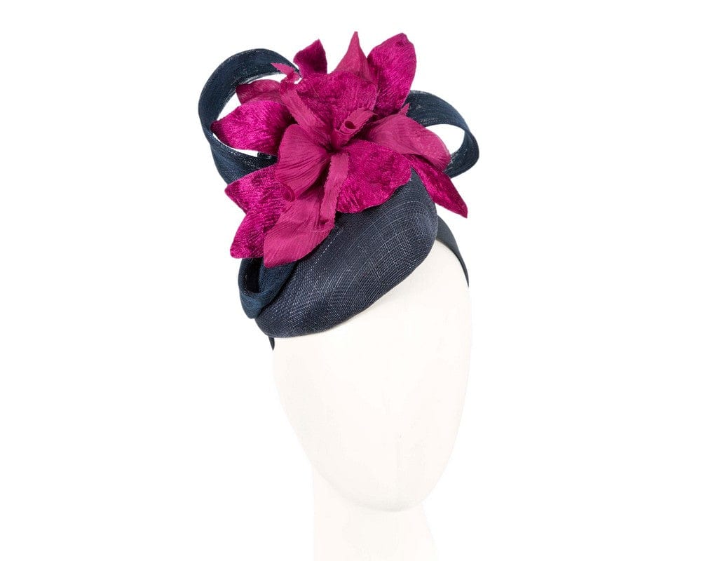 Cupids Millinery Women's Hat Navy/Purple Tall navy & purple racing pillbox fascinator by Fillies Collection