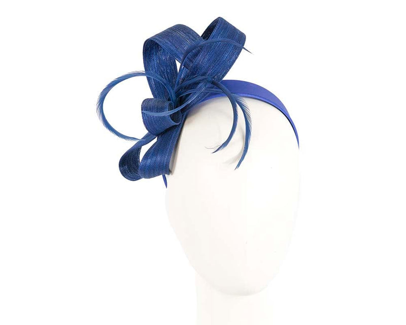 Cupids Millinery Women's Hat Navy Royal blue abaca loops and feathers racing fascinator by Fillies Collection