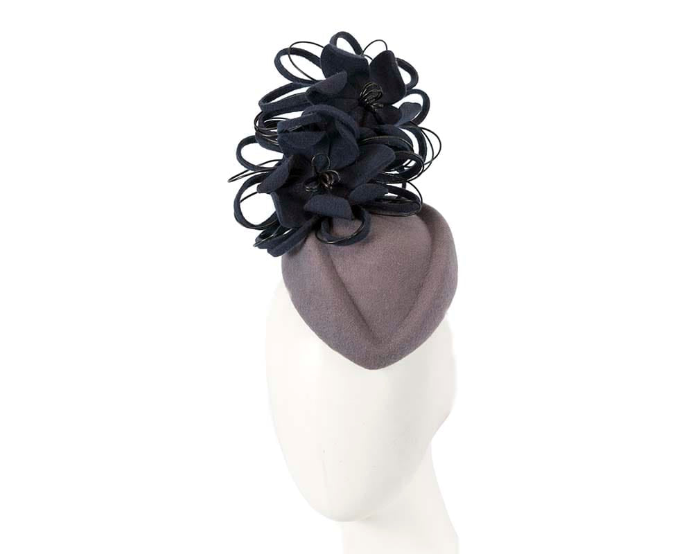 Cupids Millinery Women's Hat Navy/Silver Bespoke winter pillbox fascinator by Fillies Collection