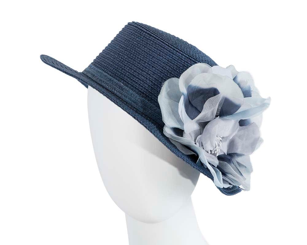 Cupids Millinery Women's Hat Navy Straw navy hat with silk flower