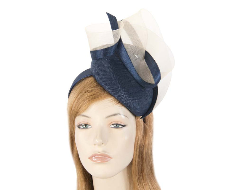 Cupids Millinery Women's Hat Navy Tall navy & nude pillbox fascinator