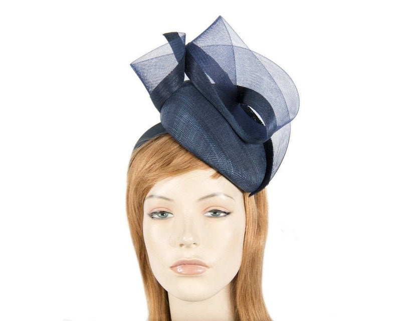 Cupids Millinery Women's Hat Navy Tall navy pillbox fascinator