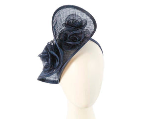 Cupids Millinery Women's Hat Navy Tall navy sinamay fascinator by Max Alexander