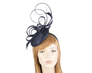 Cupids Millinery Women's Hat Navy Tall navy sinamay racing fascinator by Max Alexander