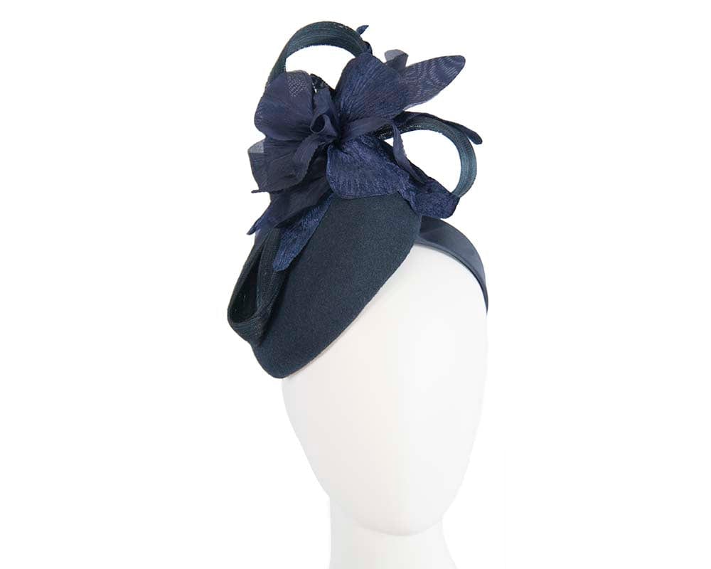 Cupids Millinery Women's Hat Navy Tall navy winter racing pillbox fascinator by Fillies Collection