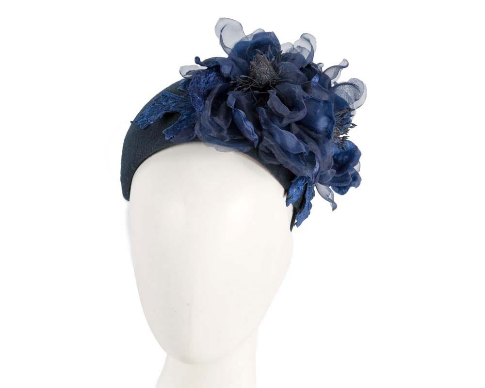 Cupids Millinery Women's Hat Navy Wide navy headband with silk flower