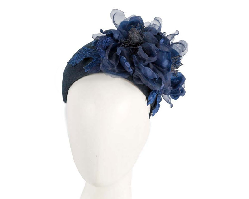 Cupids Millinery Women's Hat Navy Wide navy headband with silk flower