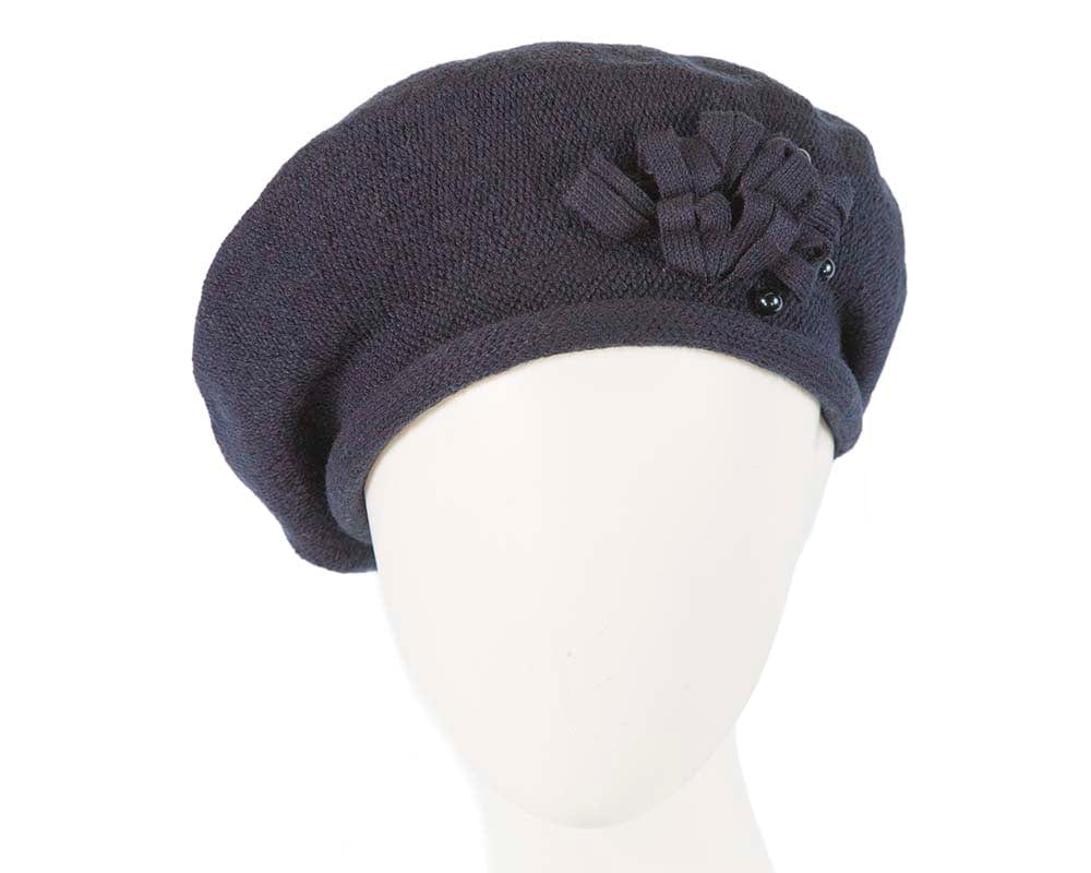 Cupids Millinery Women's Hat Navy Woolen woven navy beret by Max Alexander