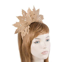 Cupids Millinery Women's Hat Nude Beige laser cut maple leafs on headband