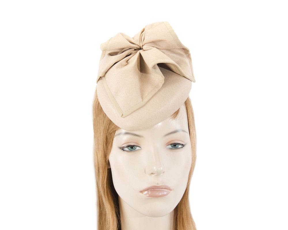 Cupids Millinery Women's Hat Nude Beige leather racing pillbox fascinator