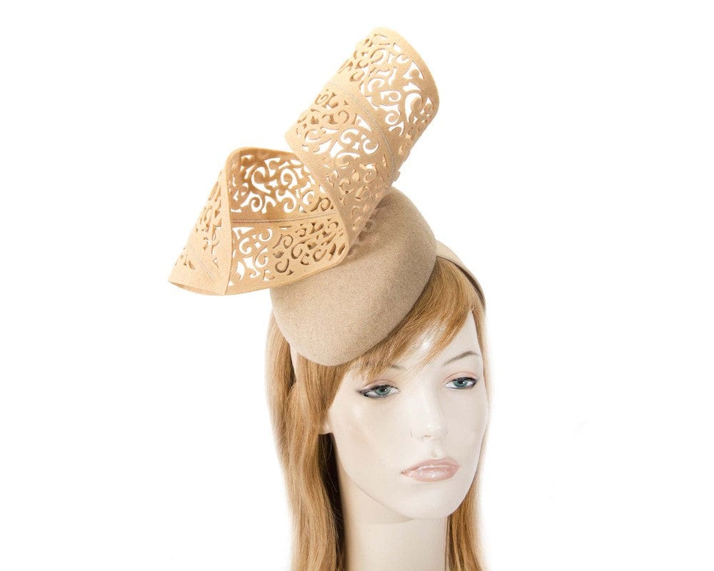 Cupids Millinery Women's Hat Nude Beige winter pillbox with laser-cut trim