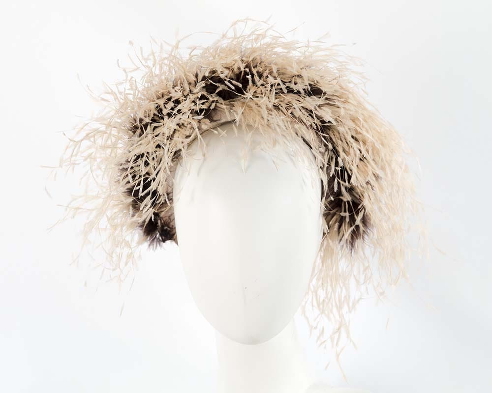 Cupids Millinery Women's Hat Nude Bespoke headband with оstriсh feathers by Cupids Millinery