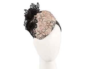 Cupids Millinery Women's Hat Nude Bespoke lace pillbox fascinator by Cupids Millinery Melbourne