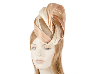 Cupids Millinery Women's Hat Nude & Cream silk abaca pillbox