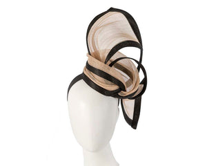 Cupids Millinery Women's Hat Nude Exclusive nude & black tall fascinator for Melbourne Cup races