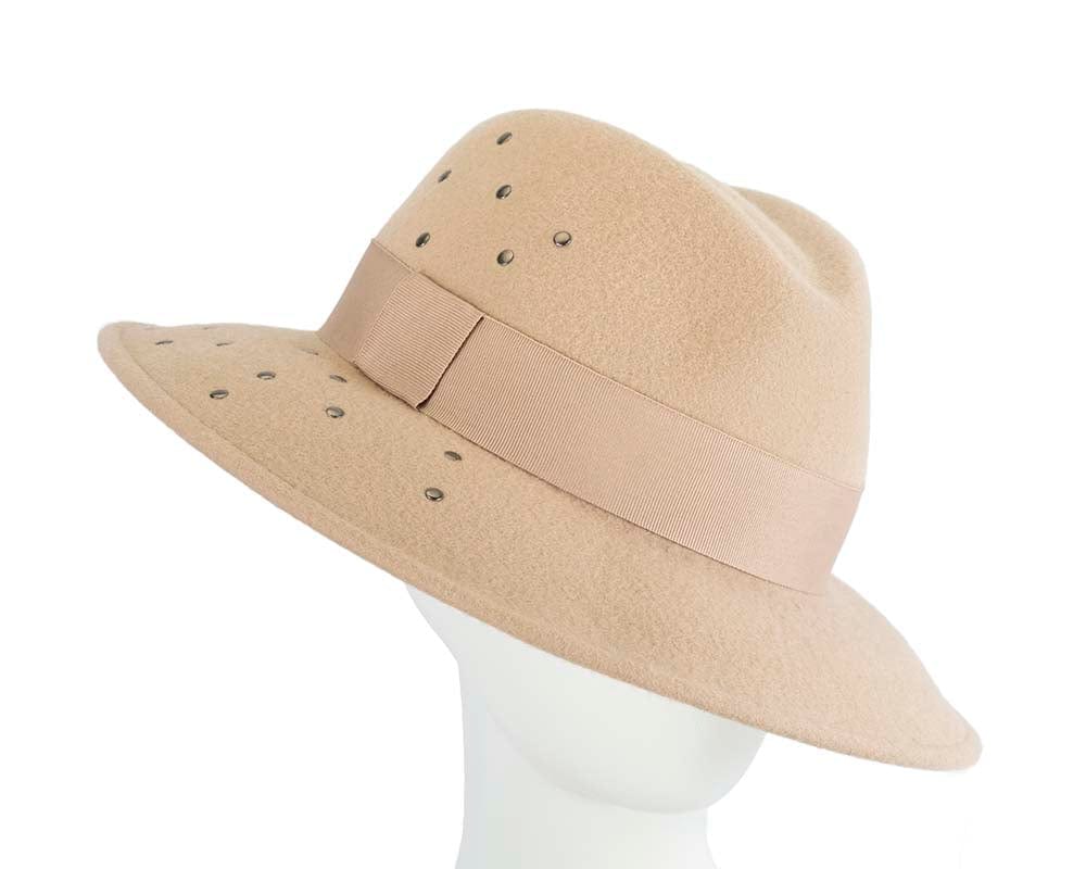 Cupids Millinery Women's Hat Nude Exclusive wide brim beige fedora felt hat by Max Alexander