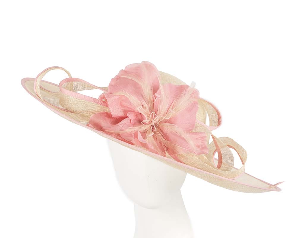 Cupids Millinery Women's Hat Nude Large nude racing hat with pink flower by Cupids Millinery Melbourne