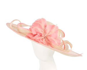 Cupids Millinery Women's Hat Nude Large nude racing hat with pink flower by Cupids Millinery Melbourne