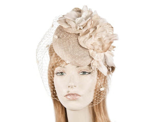 Cupids Millinery Women's Hat Nude pillbox with flower & veil by Fillies Collection