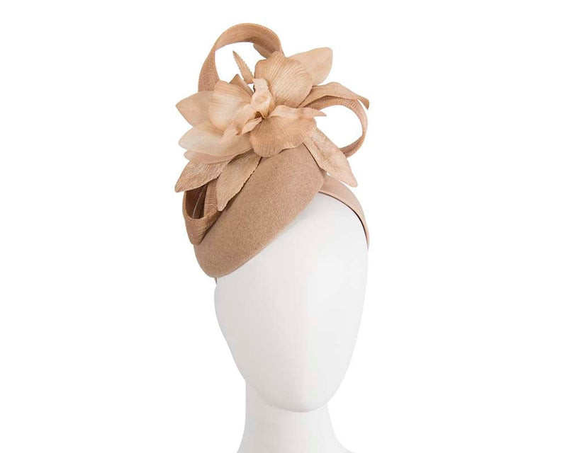Cupids Millinery Women's Hat Nude Tall beige winter racing pillbox fascinator by Fillies Collection