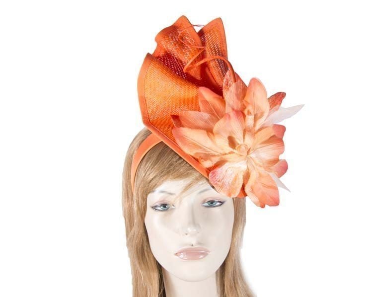 Cupids Millinery Women's Hat Orange Bespoke orange fascinator with flower