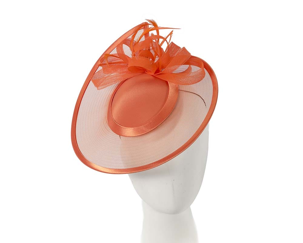 Cupids Millinery Women's Hat Orange Custom made orange pillbox hat with feathers