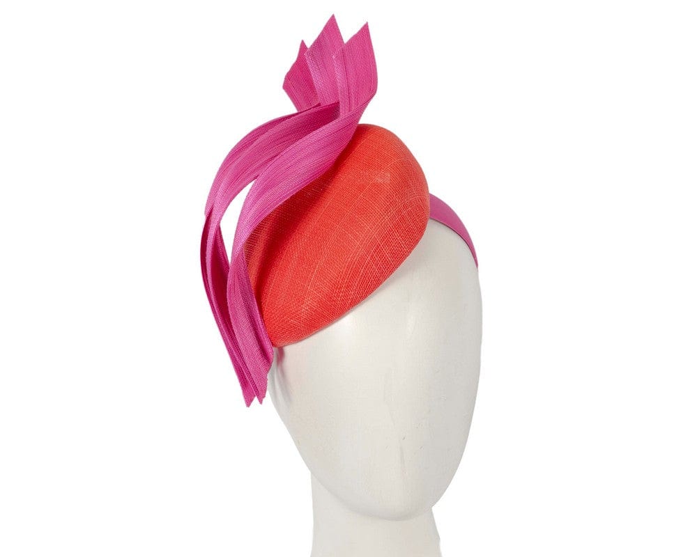 Cupids Millinery Women's Hat Orange/Fuchsia Bespoke orange & fuchsia pillbox fascinator by Fillies Collection