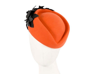 Cupids Millinery Women's Hat Orange Large Orange and Black felt beret hat by Fillies Collection