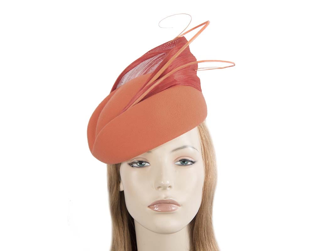 Cupids Millinery Women's Hat Orange Large orange felt fascinator hat by Fillies Collection