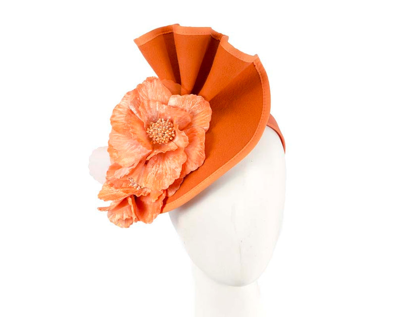 Cupids Millinery Women's Hat Orange Large orange felt flower fascinator