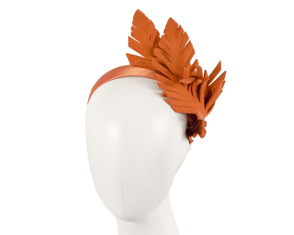 Cupids Millinery Women's Hat Orange Orange felt leafs winter racing fascinator by Max Alexander