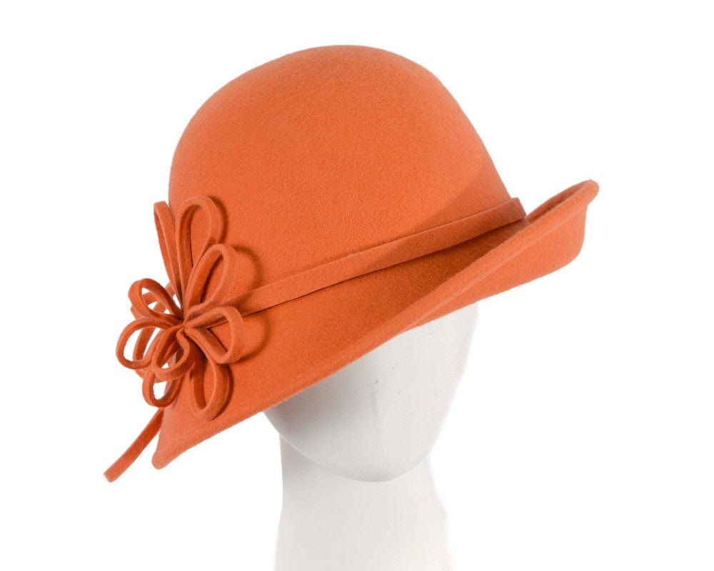 Cupids Millinery Women's Hat Orange Orange felt winter hat with flower by Max Alexander