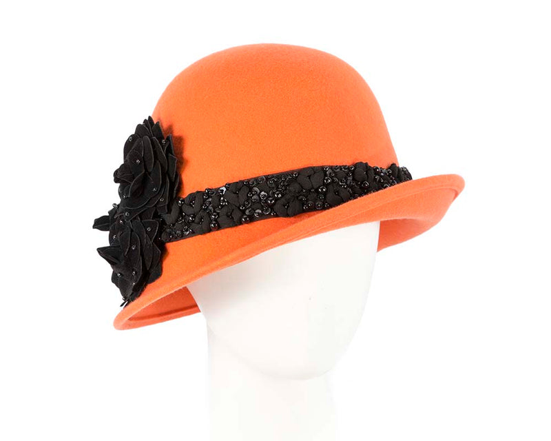 Cupids Millinery Women's Hat Orange Orange ladies winter felt cloche hat by Fillies Collection