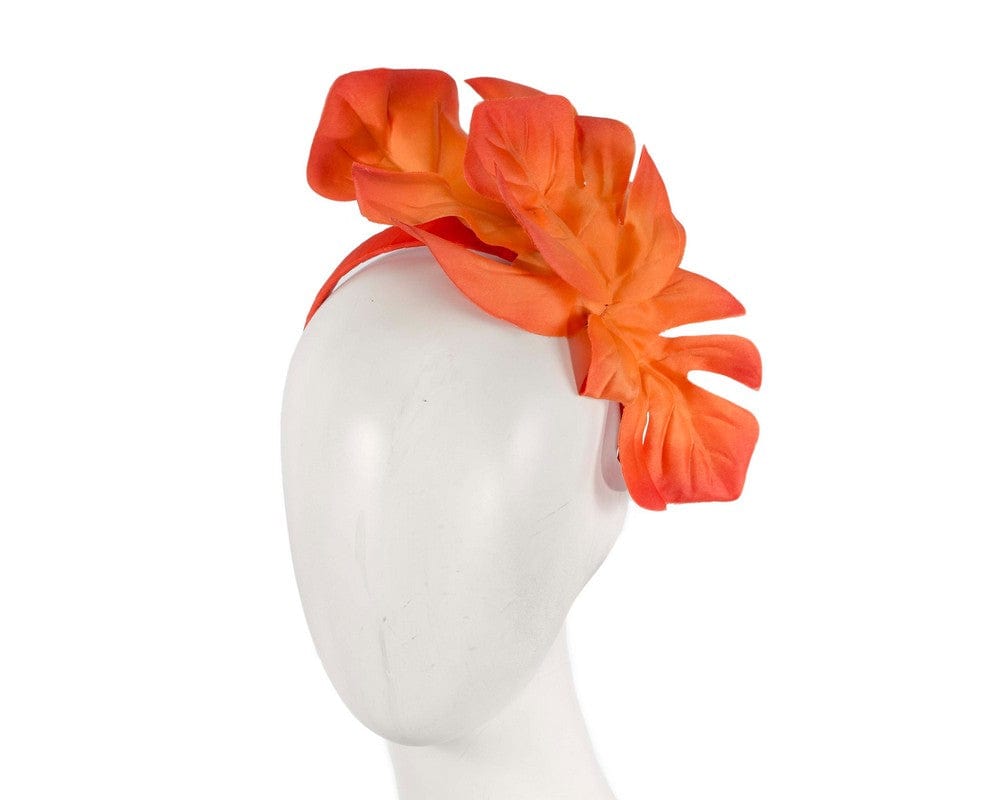 Cupids Millinery Women's Hat Orange Orange monstera leaves fascinator by Max Alexander