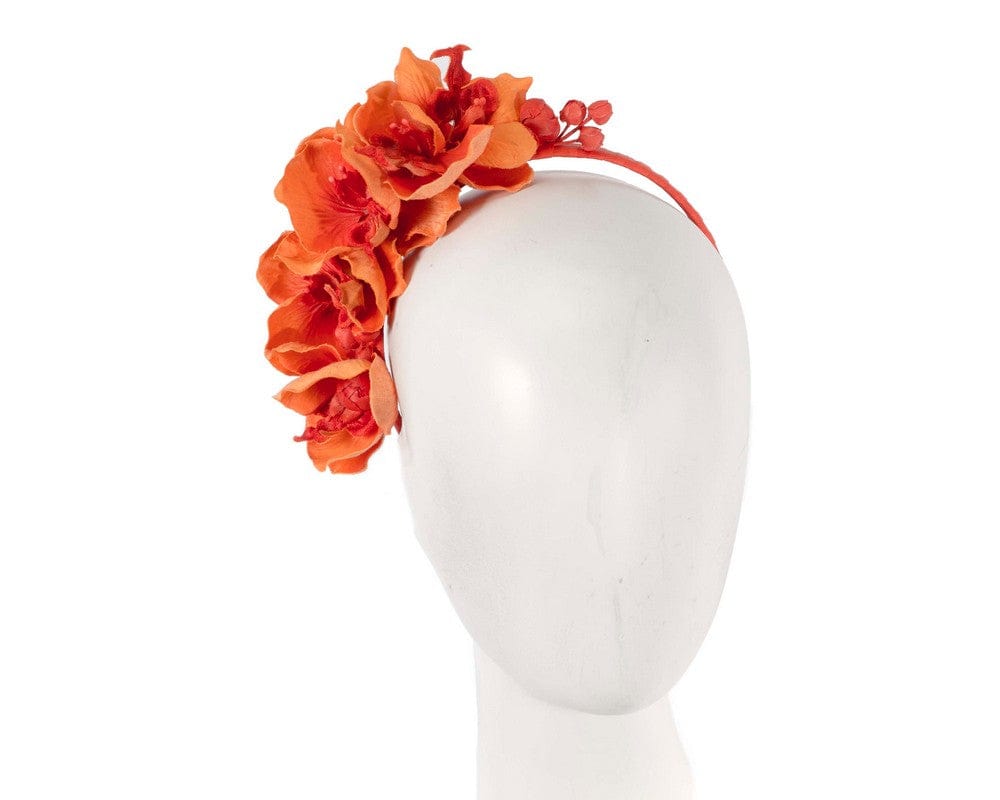 Cupids Millinery Women's Hat Orange Orange orchid flower headband fascinator