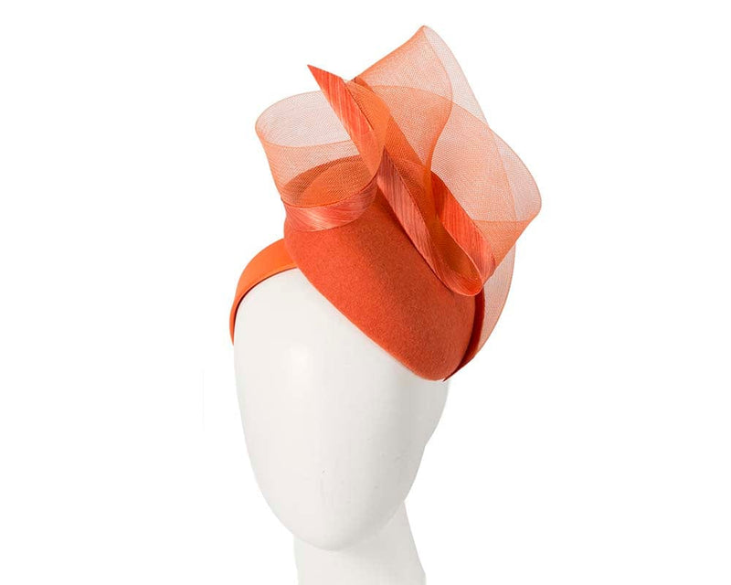 Cupids Millinery Women's Hat Orange Orange pillbox winter racing fascinator