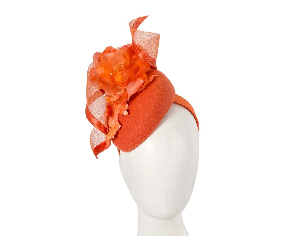 Cupids Millinery Women's Hat Orange Orange winter pillbox fascinator with flower