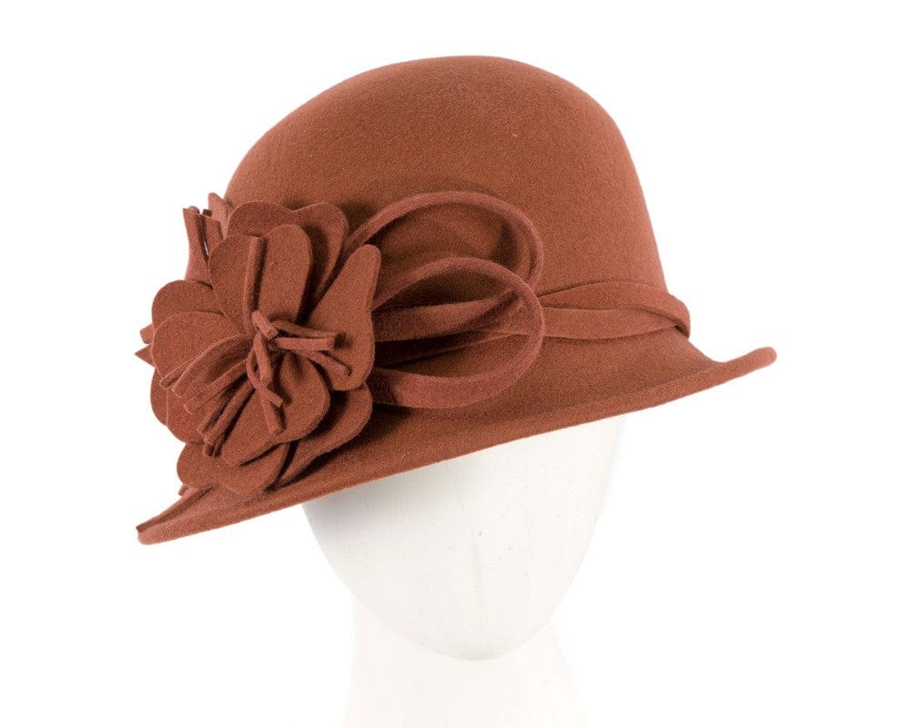 Cupids Millinery Women's Hat Orange Rust felt winter hat with flower by Max Alexander