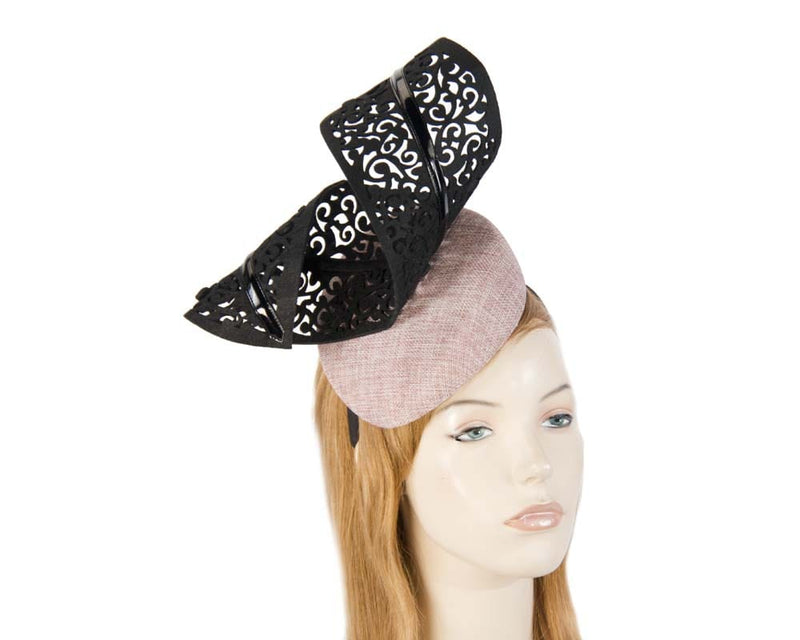 Cupids Millinery Women's Hat Pink & Black pillbox with laser-cut trim by Fillies Collection