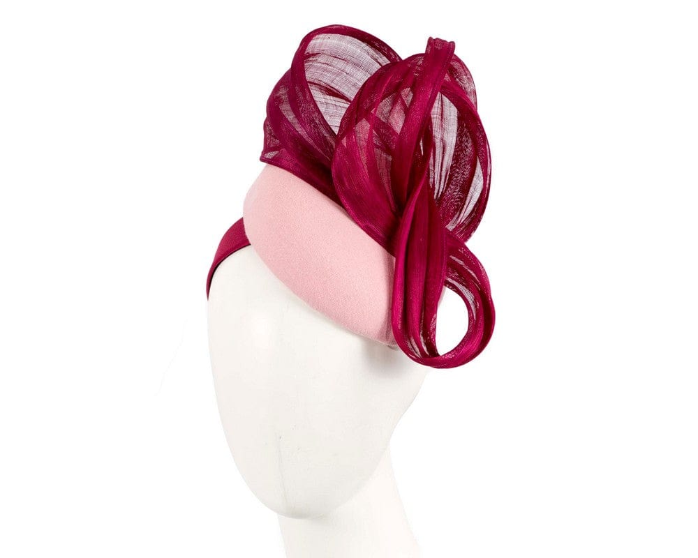 Cupids Millinery Women's Hat Pink/Burgundy Bespoke pink burgundy pillbox with bow by Fillies Collection