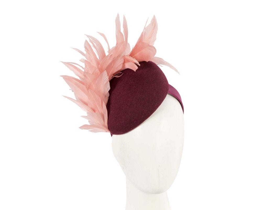 Cupids Millinery Women's Hat Pink/Burgundy Burgundy & pink feather winter facing fascinator