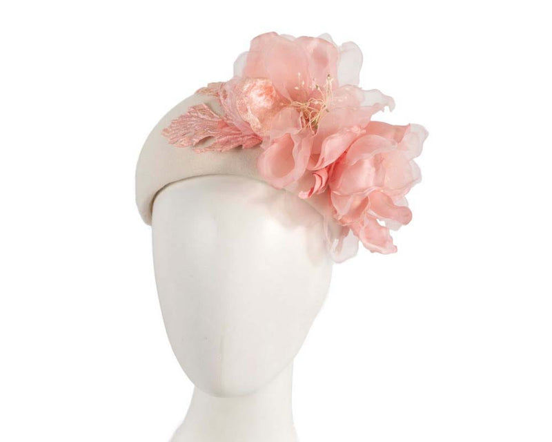 Cupids Millinery Women's Hat Pink/Cream Wide cream headband with pink silk flower