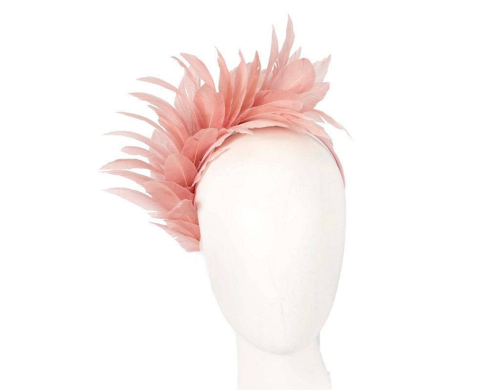 Cupids Millinery Women's Hat Pink Dusty pink feather fascinator headband by Max Alexander