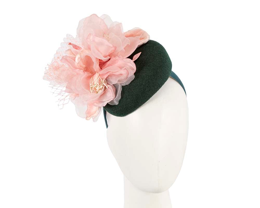 Cupids Millinery Women's Hat Pink/Green Green & pink pillbox with large flower by Fillies Collection