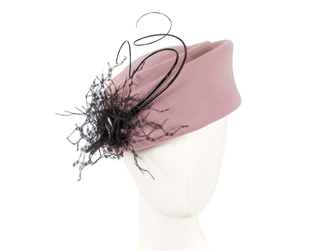 Cupids Millinery Women's Hat Pink Large dusty pink  winter felt pillbox hat for races