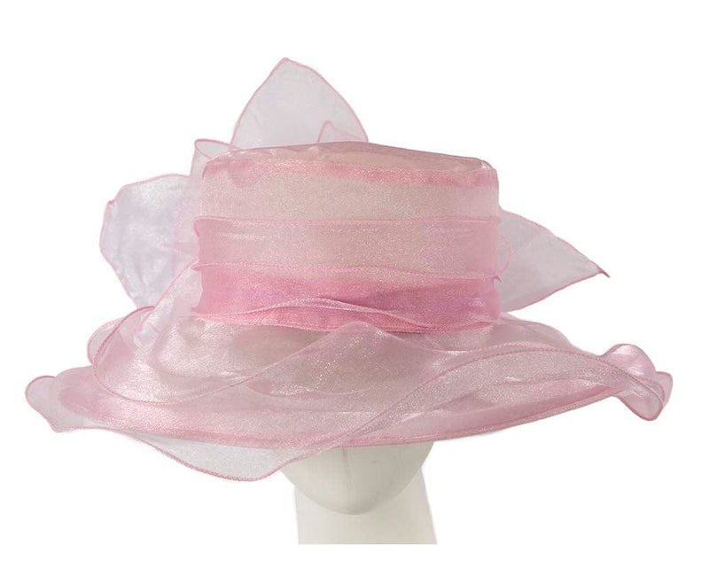 Cupids Millinery Women's Hat Pink Large Pink Organza Racing Hat with bow