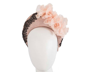 Cupids Millinery Women's Hat Pink/Nude Tall halo crown fascinator with lace and flowers