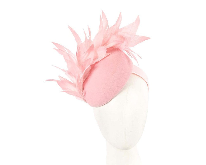 Cupids Millinery Women's Hat Pink Pink feather winter facing fascinator