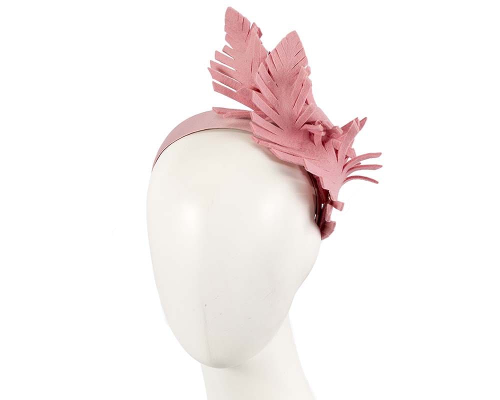 Cupids Millinery Women's Hat Pink Pink felt leafs winter racing fascinator by Max Alexander