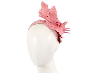 Cupids Millinery Women's Hat Pink Pink felt leafs winter racing fascinator by Max Alexander